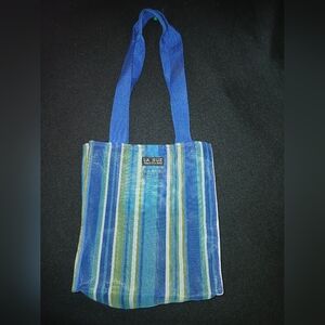 Vibrant Striped  Woven Mesh Tote Bag Vintage LA RUE Studio Beach Bag